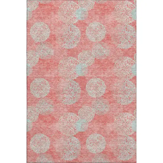 Salmon And Ivory Abstract Washable Area Rug With UV Protection Photo 1
