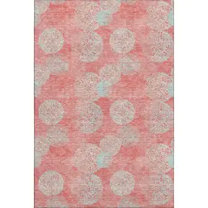Photo of Salmon And Ivory Abstract Washable Area Rug With UV Protection