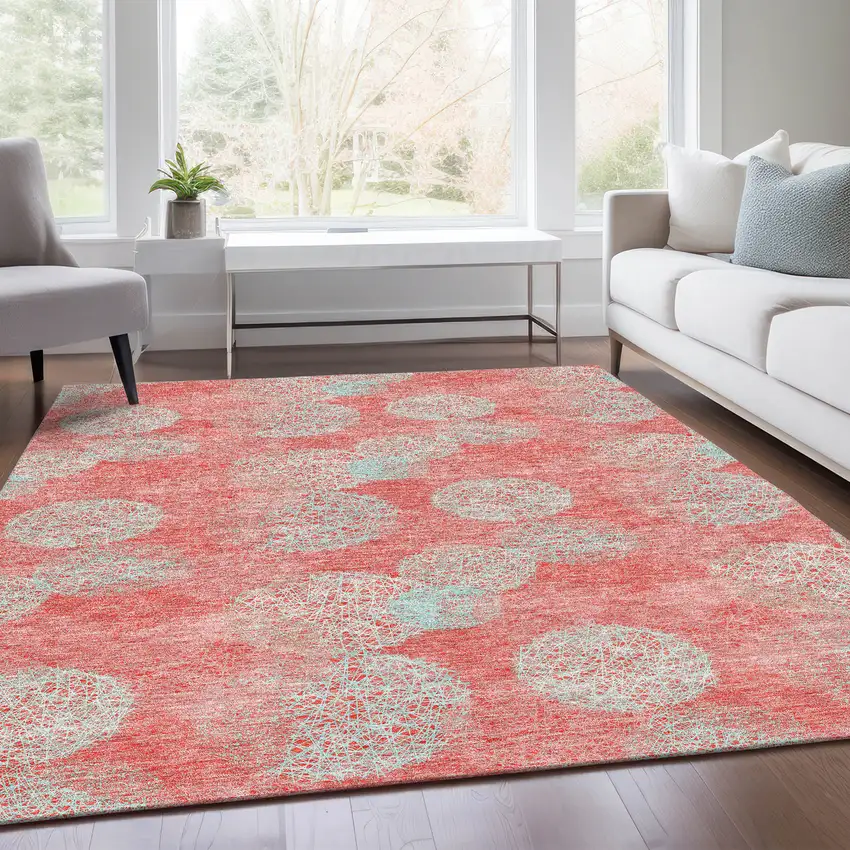 Salmon And Ivory Abstract Washable Area Rug With UV Protection Photo 3