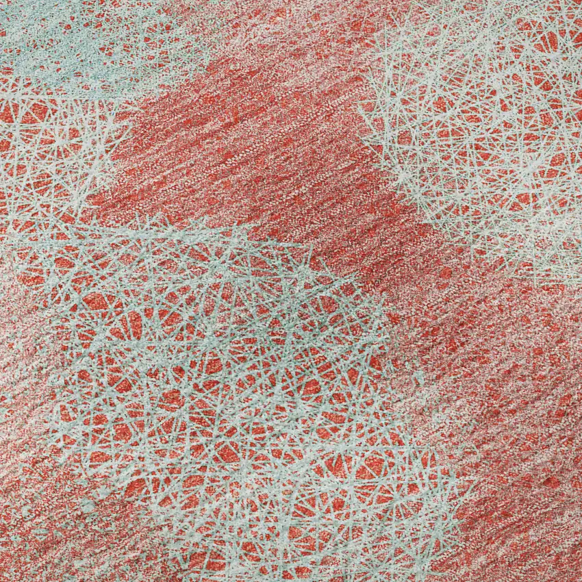 Salmon And Ivory Abstract Washable Area Rug With UV Protection Photo 7