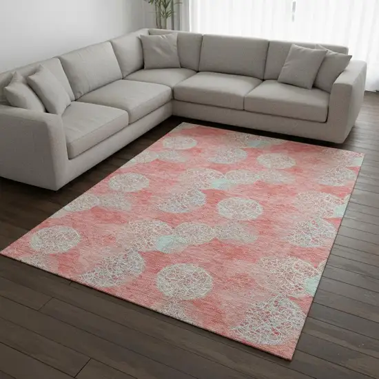 Salmon And Ivory Abstract Washable Area Rug With UV Protection Photo 2