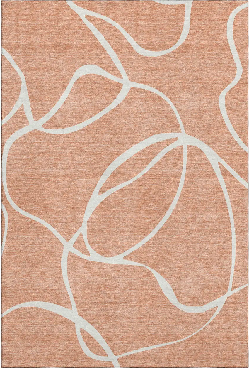 Salmon And Ivory Abstract Washable Area Rug With UV Protection Photo 5