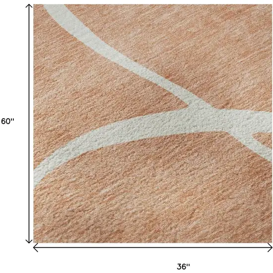 Salmon And Ivory Abstract Washable Area Rug With UV Protection Photo 9