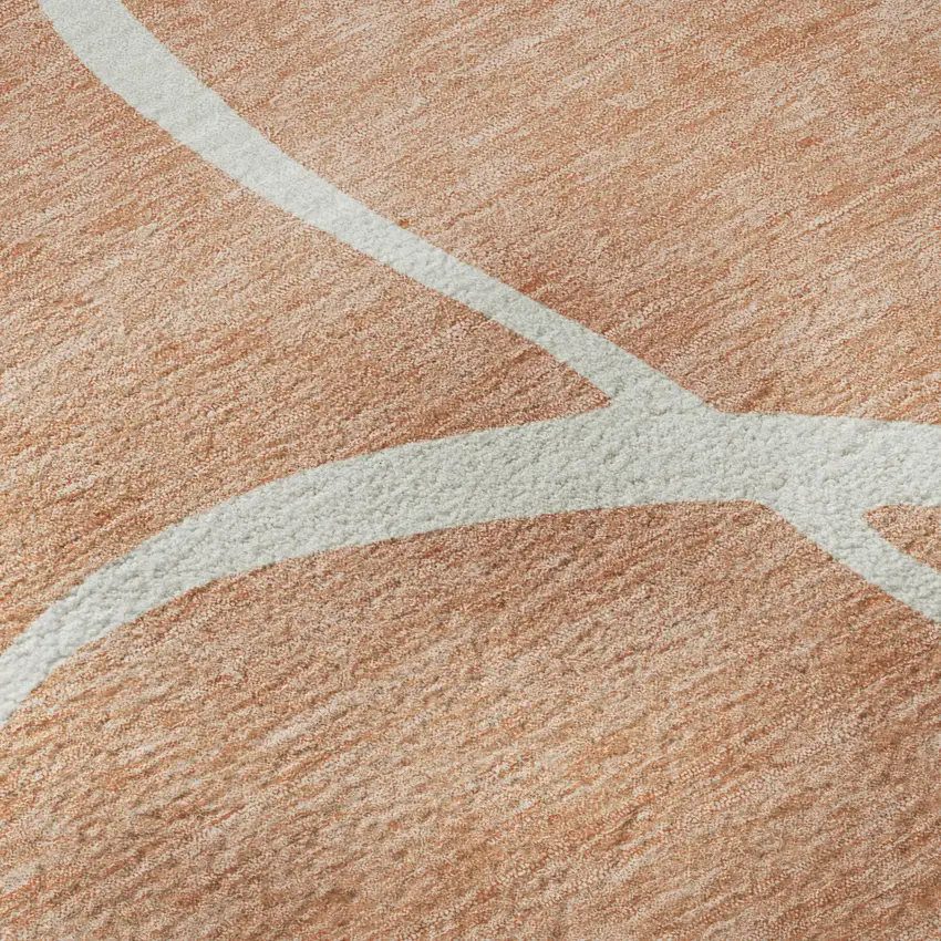 Salmon And Ivory Abstract Washable Area Rug With UV Protection Photo 1