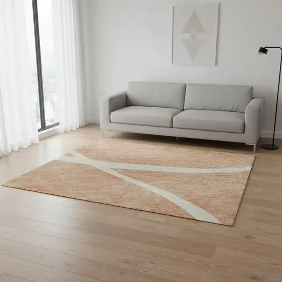 Salmon And Ivory Abstract Washable Area Rug With UV Protection Photo 2
