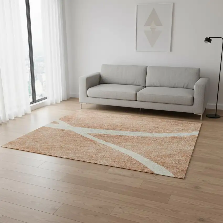 Salmon And Ivory Abstract Washable Area Rug With UV Protection Photo 2