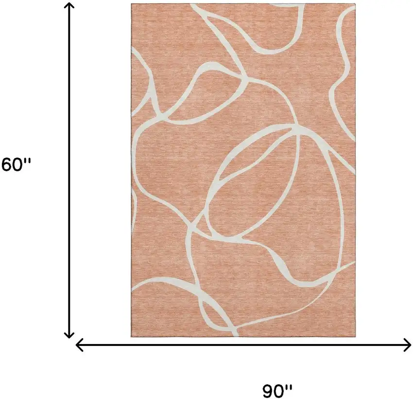 Salmon And Ivory Abstract Washable Area Rug With UV Protection Photo 7