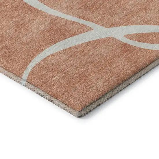 Salmon And Ivory Abstract Washable Area Rug With UV Protection Photo 7