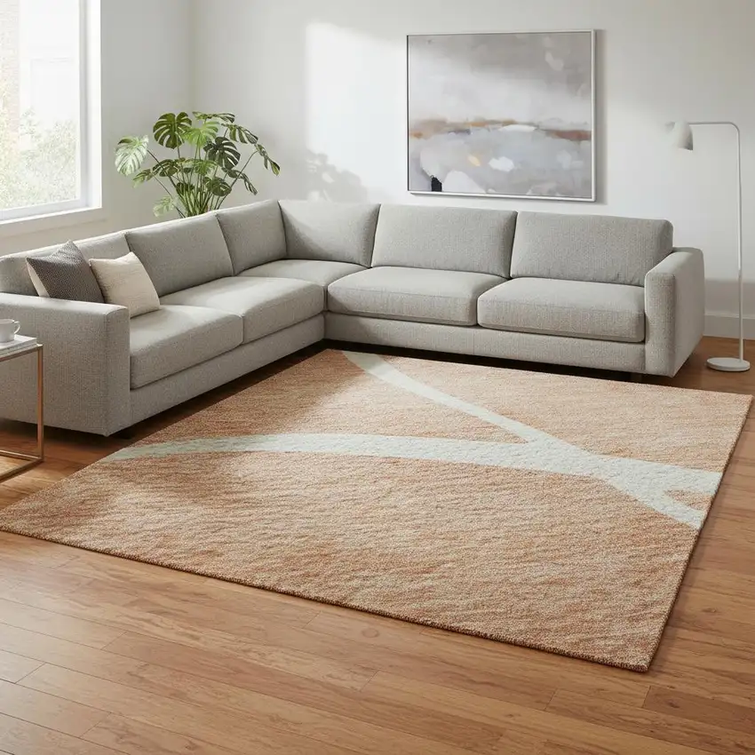 Salmon And Ivory Abstract Washable Area Rug With UV Protection Photo 2