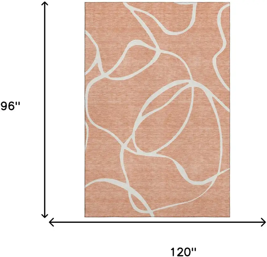 Salmon And Ivory Abstract Washable Area Rug With UV Protection Photo 6