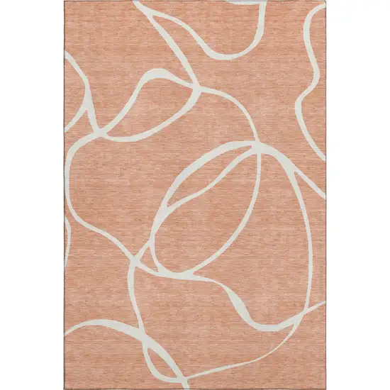 Salmon And Ivory Abstract Washable Area Rug With UV Protection Photo 5