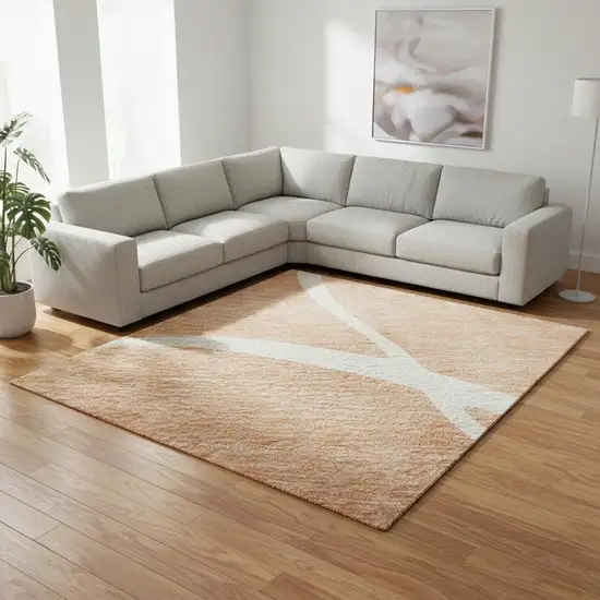 Salmon And Ivory Abstract Washable Area Rug With UV Protection Photo 2