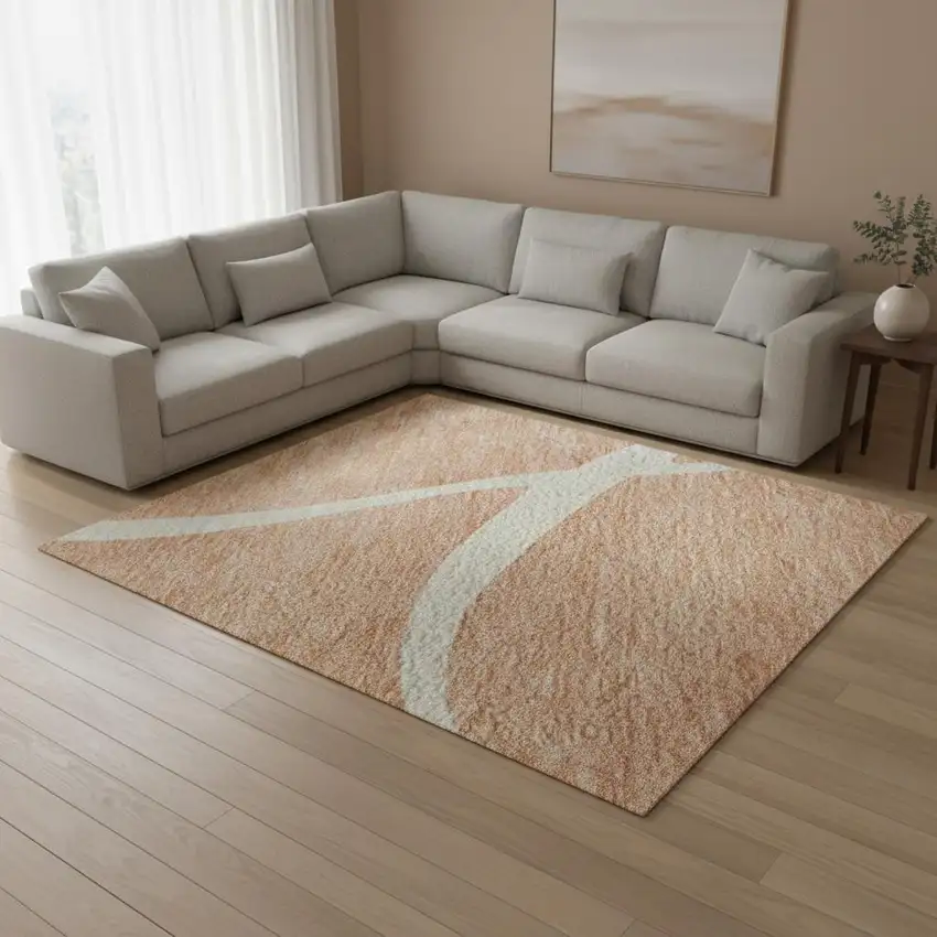 Salmon And Ivory Abstract Washable Area Rug With UV Protection Photo 2