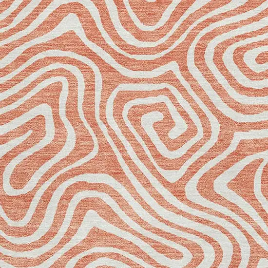 Salmon And Ivory Abstract Washable Area Rug With UV Protection Photo 2