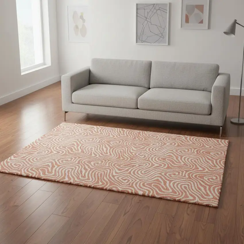 Salmon And Ivory Abstract Washable Area Rug With UV Protection Photo 2
