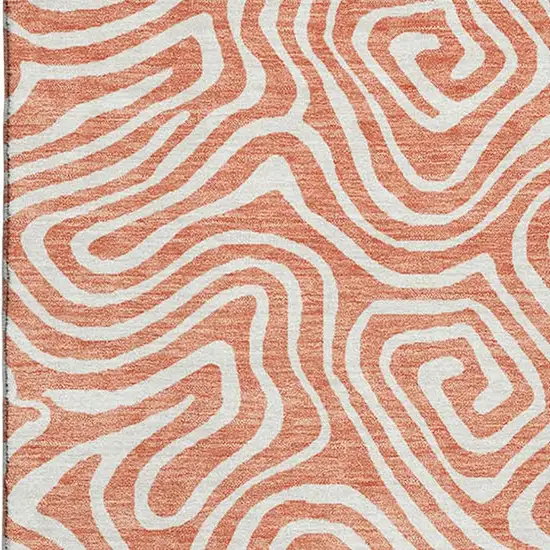 Salmon And Ivory Abstract Washable Area Rug With UV Protection Photo 2