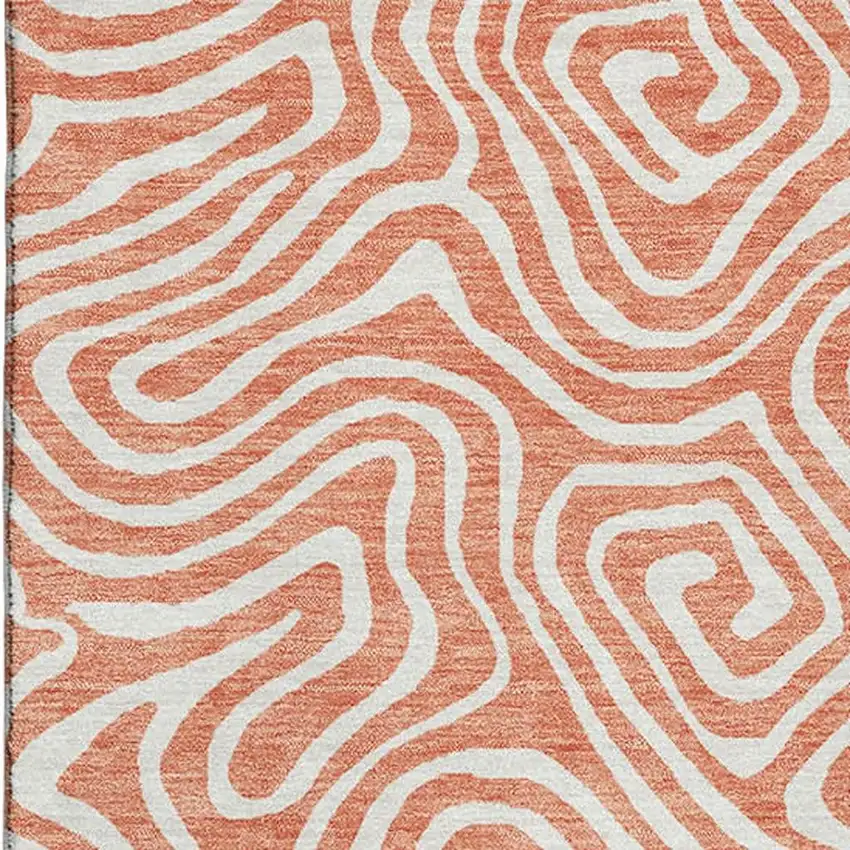 Salmon And Ivory Abstract Washable Area Rug With UV Protection Photo 2