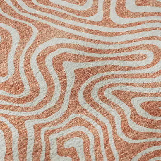 Salmon And Ivory Abstract Washable Area Rug With UV Protection Photo 9