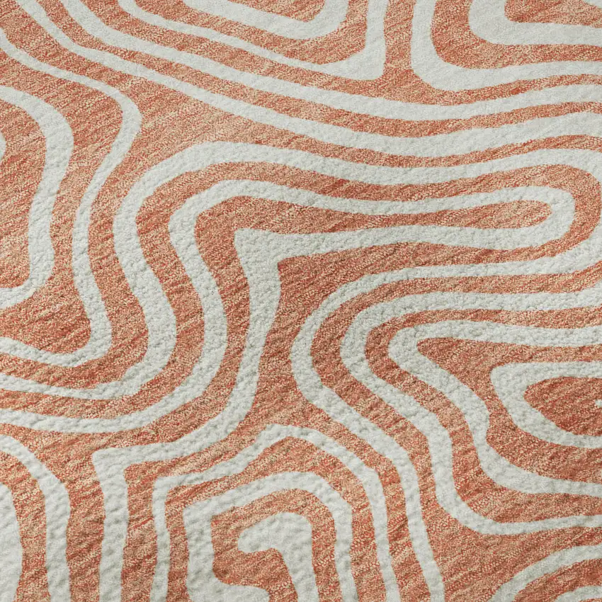 Salmon And Ivory Abstract Washable Area Rug With UV Protection Photo 9