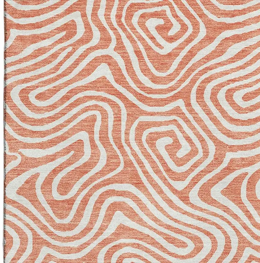 Salmon And Ivory Abstract Washable Area Rug With UV Protection Photo 3