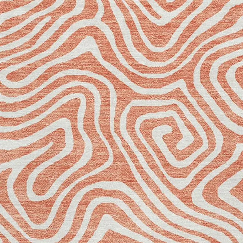 Salmon And Ivory Abstract Washable Area Rug With UV Protection Photo 2