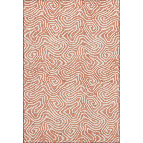 Salmon And Ivory Abstract Washable Area Rug With UV Protection Photo 1