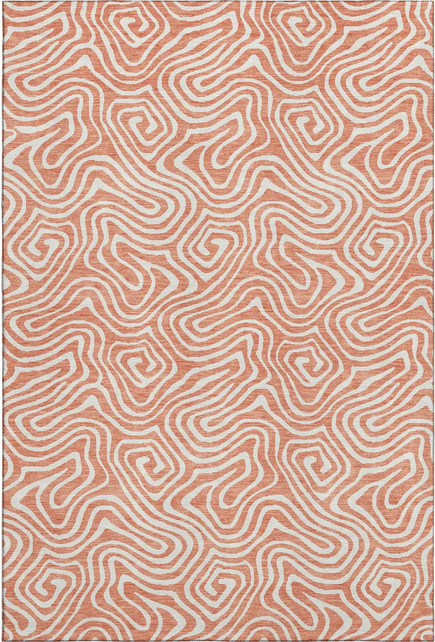 Salmon And Ivory Abstract Washable Area Rug With UV Protection Photo 1
