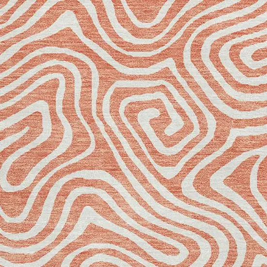 Salmon And Ivory Abstract Washable Area Rug With UV Protection Photo 2