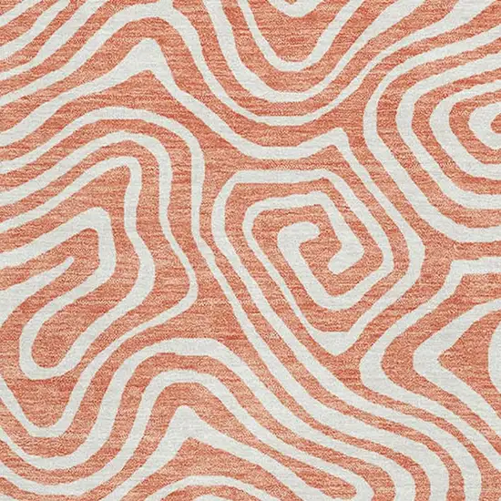 Salmon And Ivory Abstract Washable Area Rug With UV Protection Photo 2
