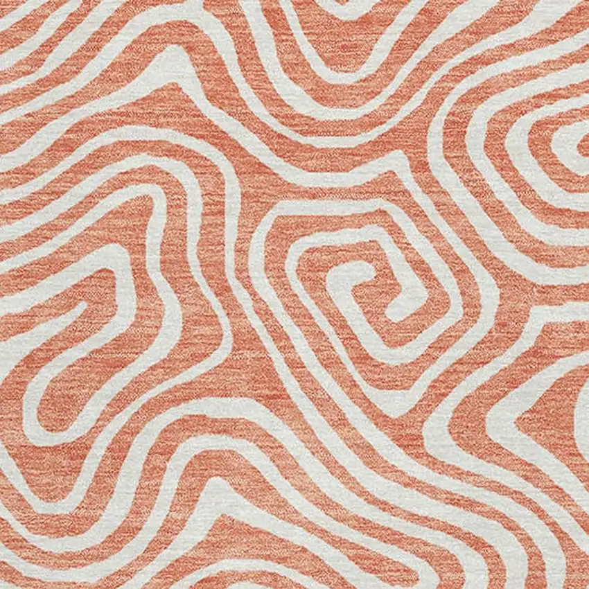 Salmon And Ivory Abstract Washable Area Rug With UV Protection Photo 2