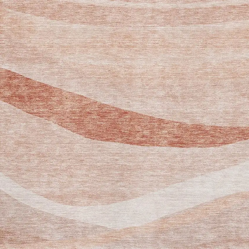 Salmon And Ivory Abstract Washable Area Rug With UV Protection Photo 3