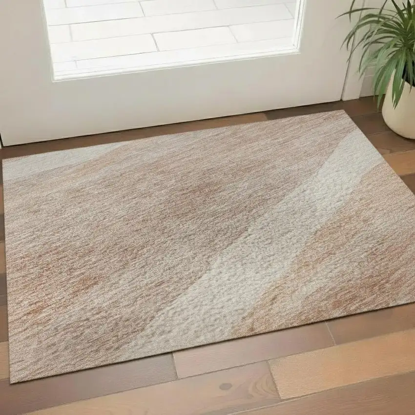 Salmon And Ivory Abstract Washable Area Rug With UV Protection Photo 2