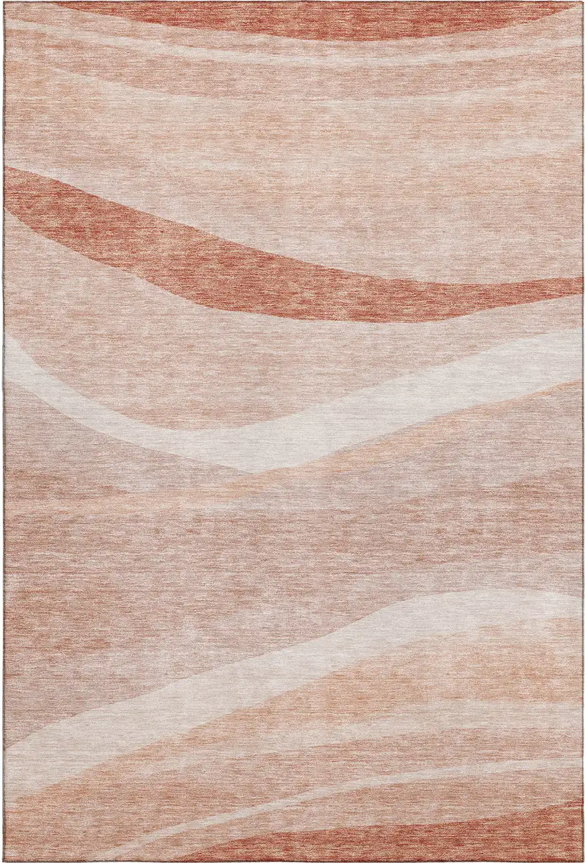 Salmon And Ivory Abstract Washable Area Rug With UV Protection Photo 6
