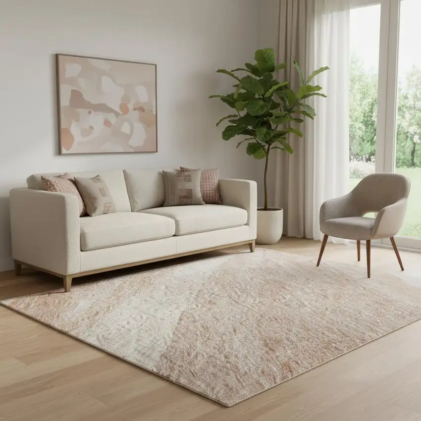 Salmon And Ivory Abstract Washable Area Rug With UV Protection Photo 2