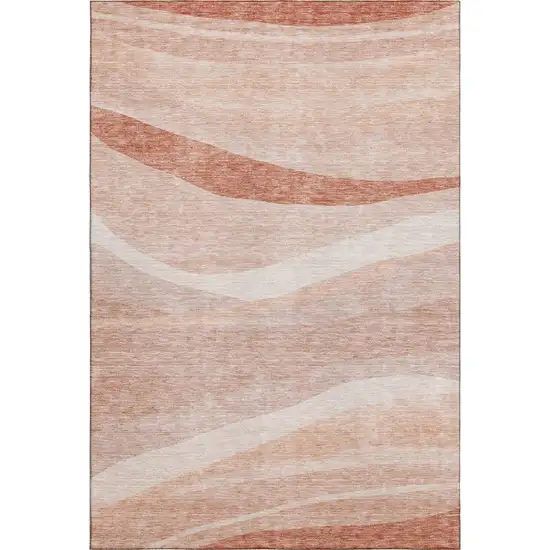 Salmon And Ivory Abstract Washable Area Rug With UV Protection Photo 5