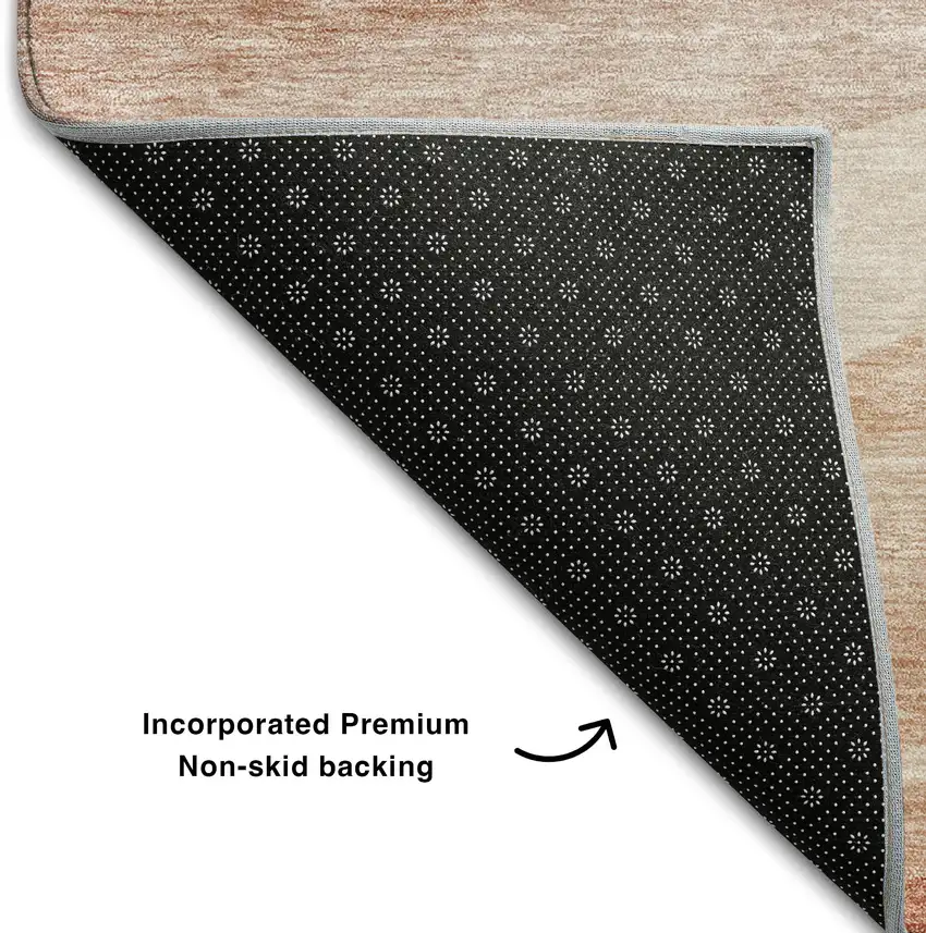 Salmon And Ivory Abstract Washable Area Rug With UV Protection Photo 6