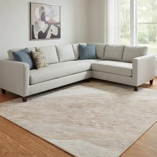 Salmon And Ivory Abstract Washable Area Rug With UV Protection Photo 2