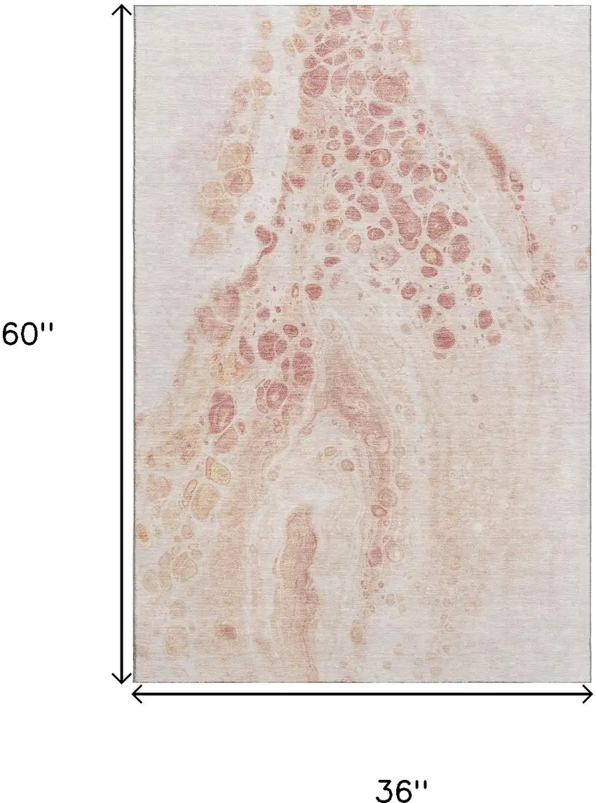Salmon And Ivory Abstract Washable Area Rug With UV Protection Photo 9