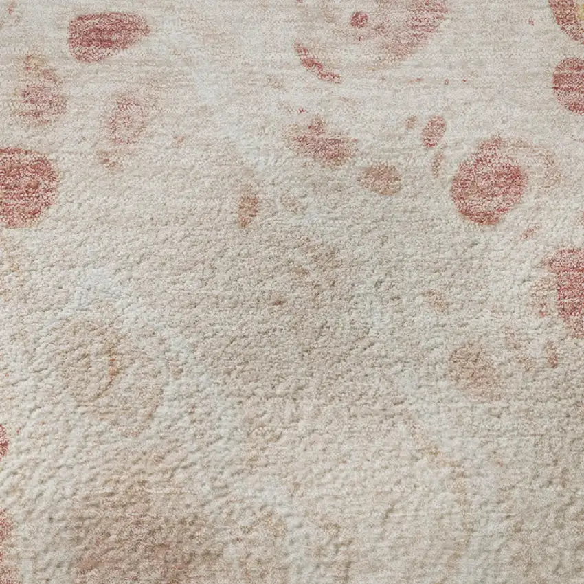 Salmon And Ivory Abstract Washable Area Rug With UV Protection Photo 8