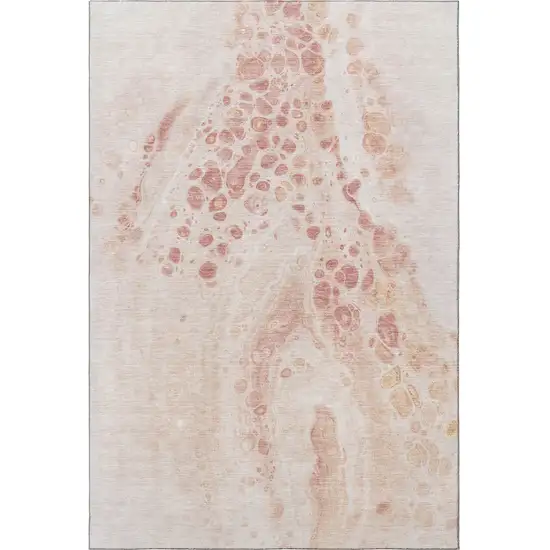 Salmon And Ivory Abstract Washable Area Rug With UV Protection Photo 4