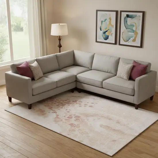 Salmon And Ivory Abstract Washable Area Rug With UV Protection Photo 2