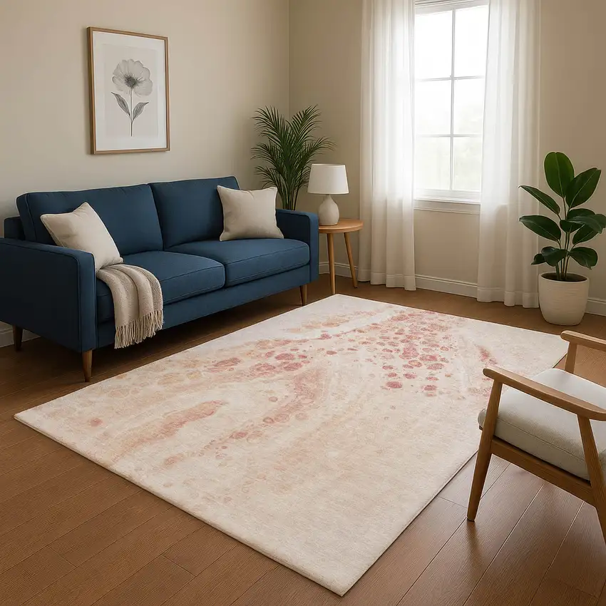Salmon And Ivory Abstract Washable Area Rug With UV Protection Photo 5