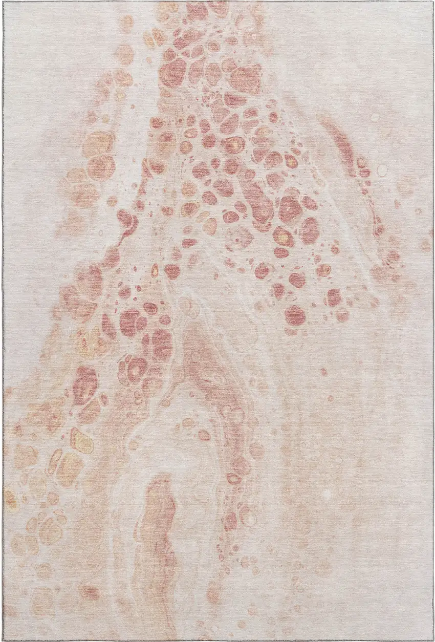 Salmon And Ivory Abstract Washable Area Rug With UV Protection Photo 1