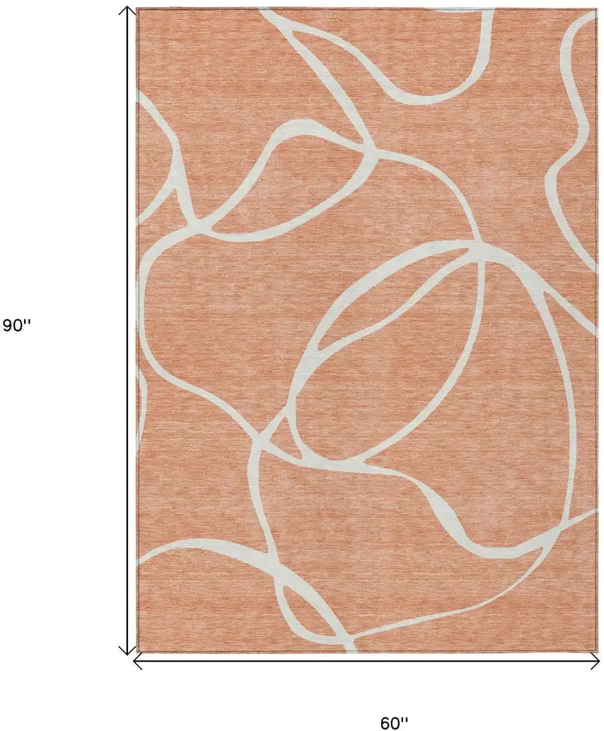 Salmon And Ivory Abstract Washable Indoor Outdoor Area Rug Photo 3
