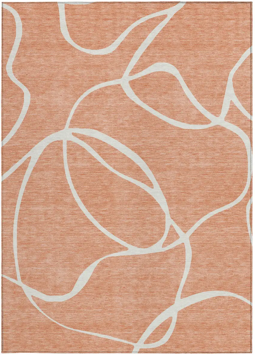 Salmon And Ivory Abstract Washable Indoor Outdoor Area Rug Photo 7