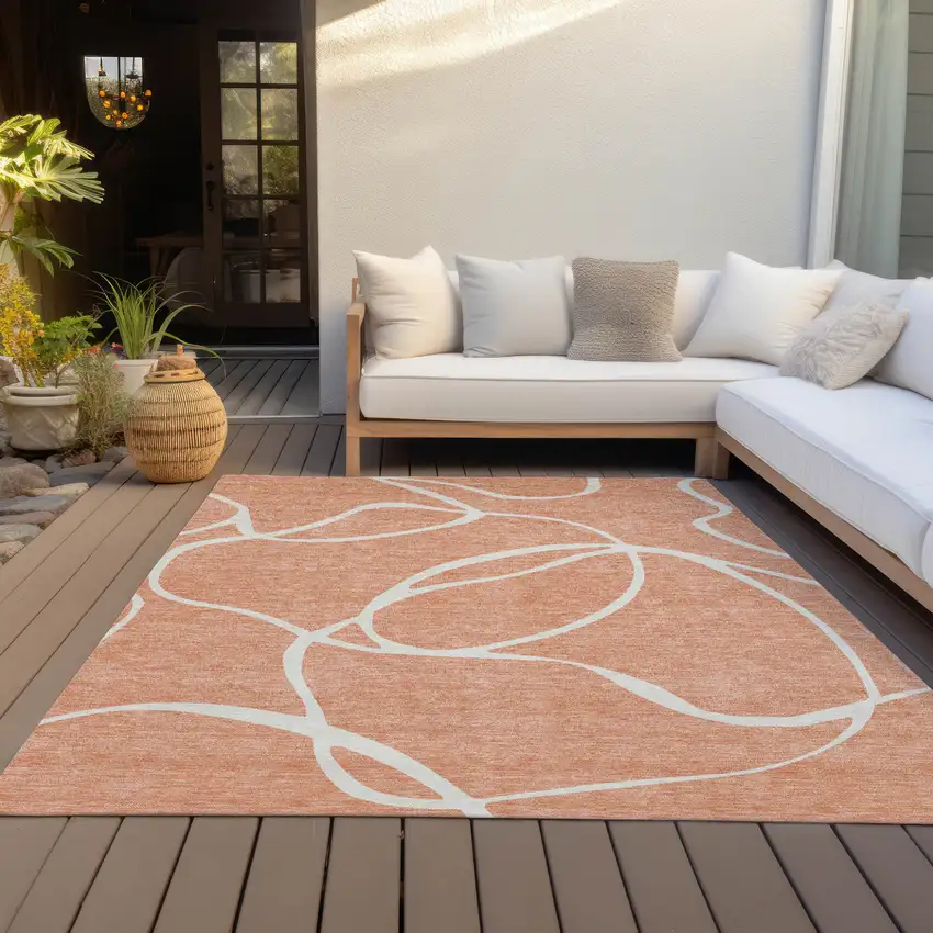 Salmon And Ivory Abstract Washable Indoor Outdoor Area Rug Photo 8