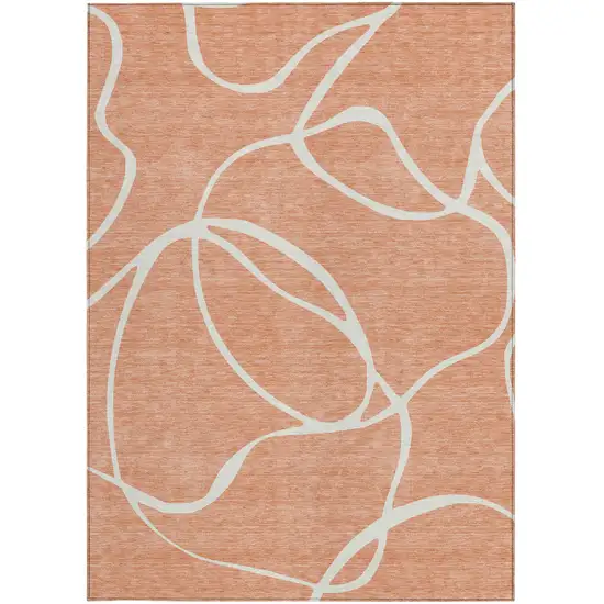 Salmon And Ivory Abstract Washable Indoor Outdoor Area Rug Photo 7