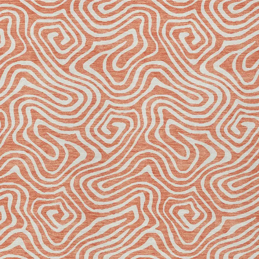 Salmon And Ivory Abstract Washable Indoor Outdoor Area Rug Photo 7