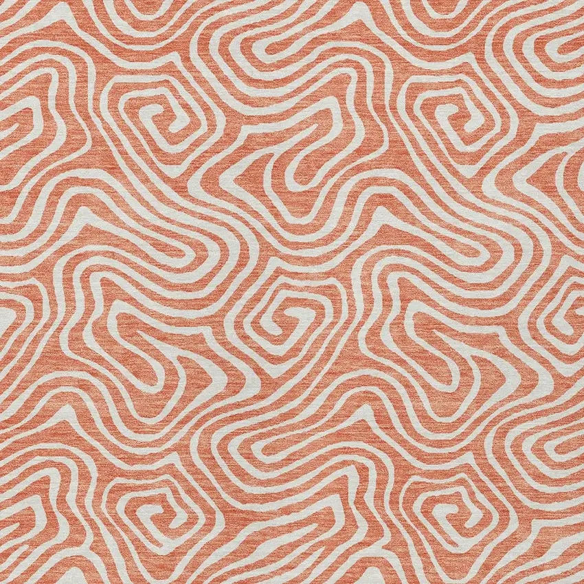 Salmon And Ivory Abstract Washable Indoor Outdoor Area Rug Photo 7