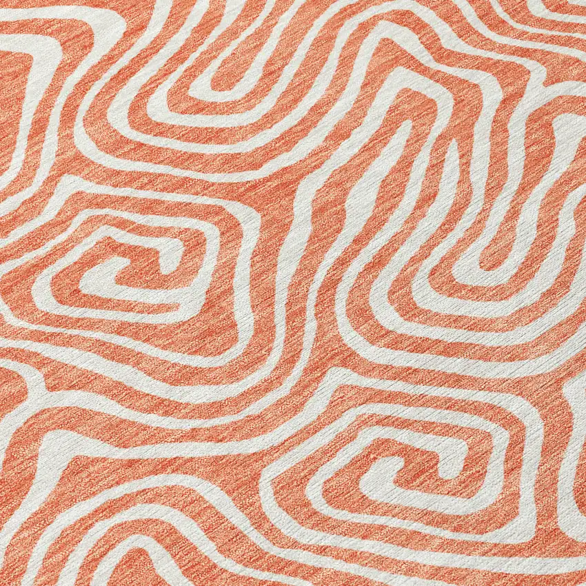 Salmon And Ivory Abstract Washable Indoor Outdoor Area Rug Photo 6